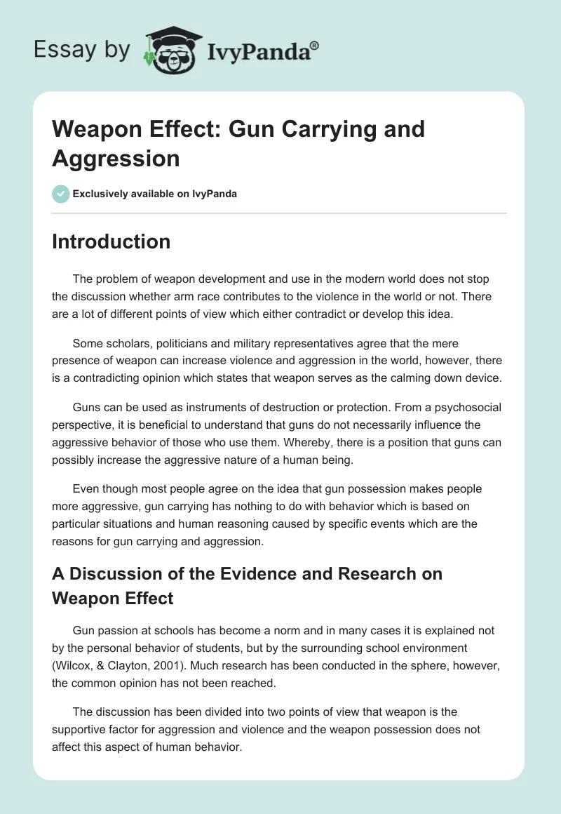 Weapon Effect: Gun Carrying and Aggression. Page 1