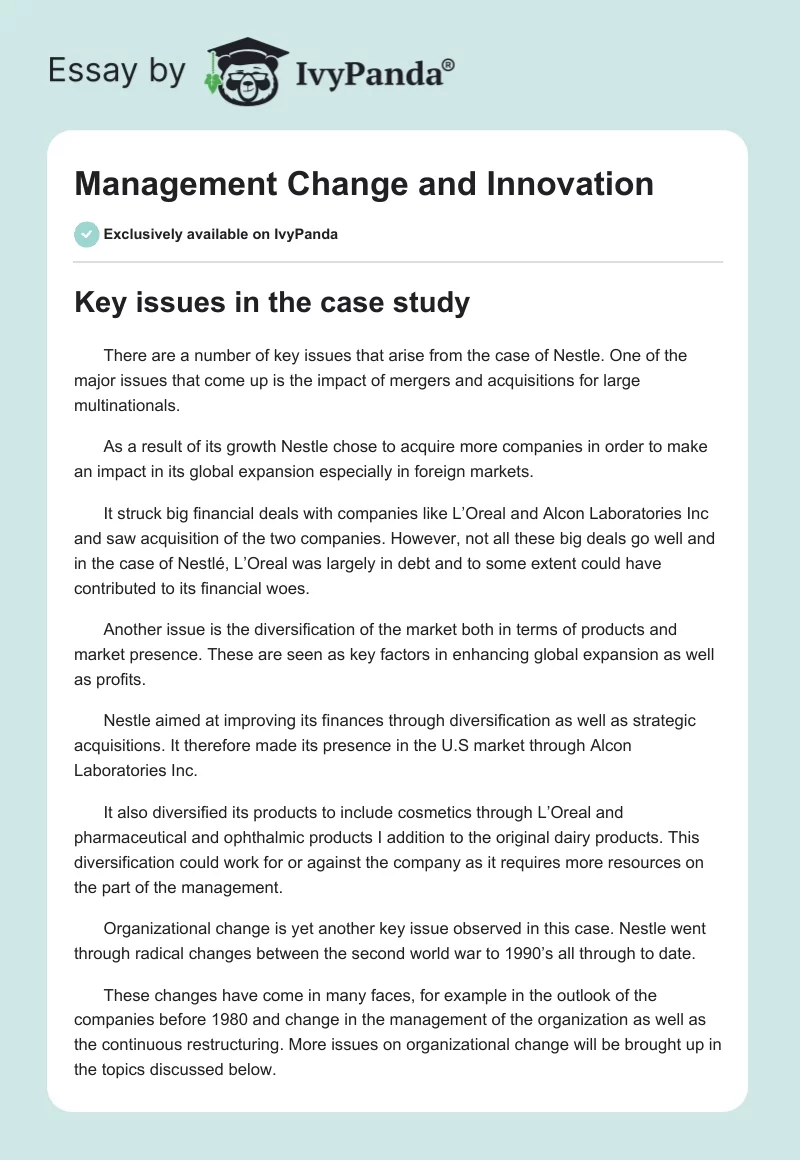 Management Change and Innovation. Page 1