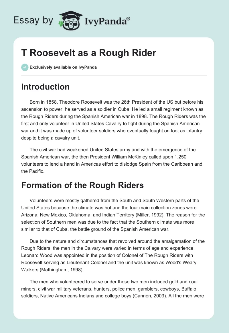 T. Roosevelt as a Rough Rider. Page 1