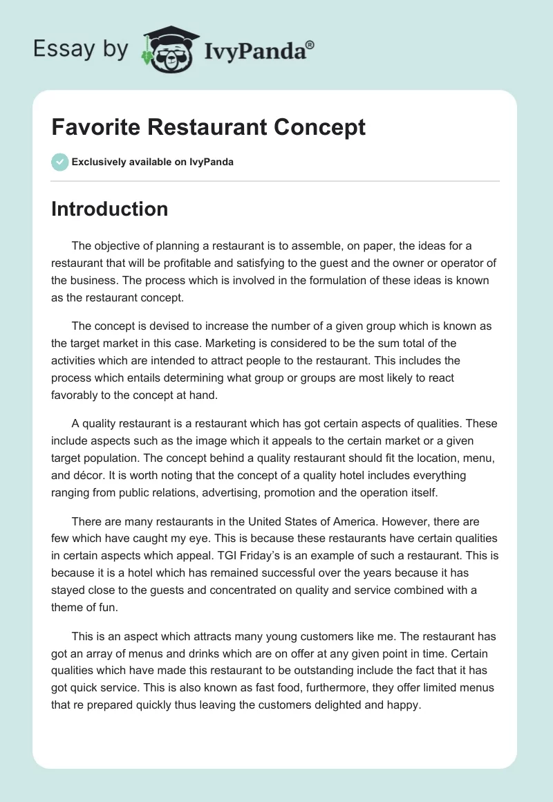 Favorite Restaurant Concept. Page 1