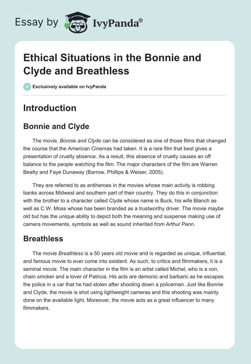 Ethical Situations in the "Bonnie and Clyde" and "Breathless". Page 1