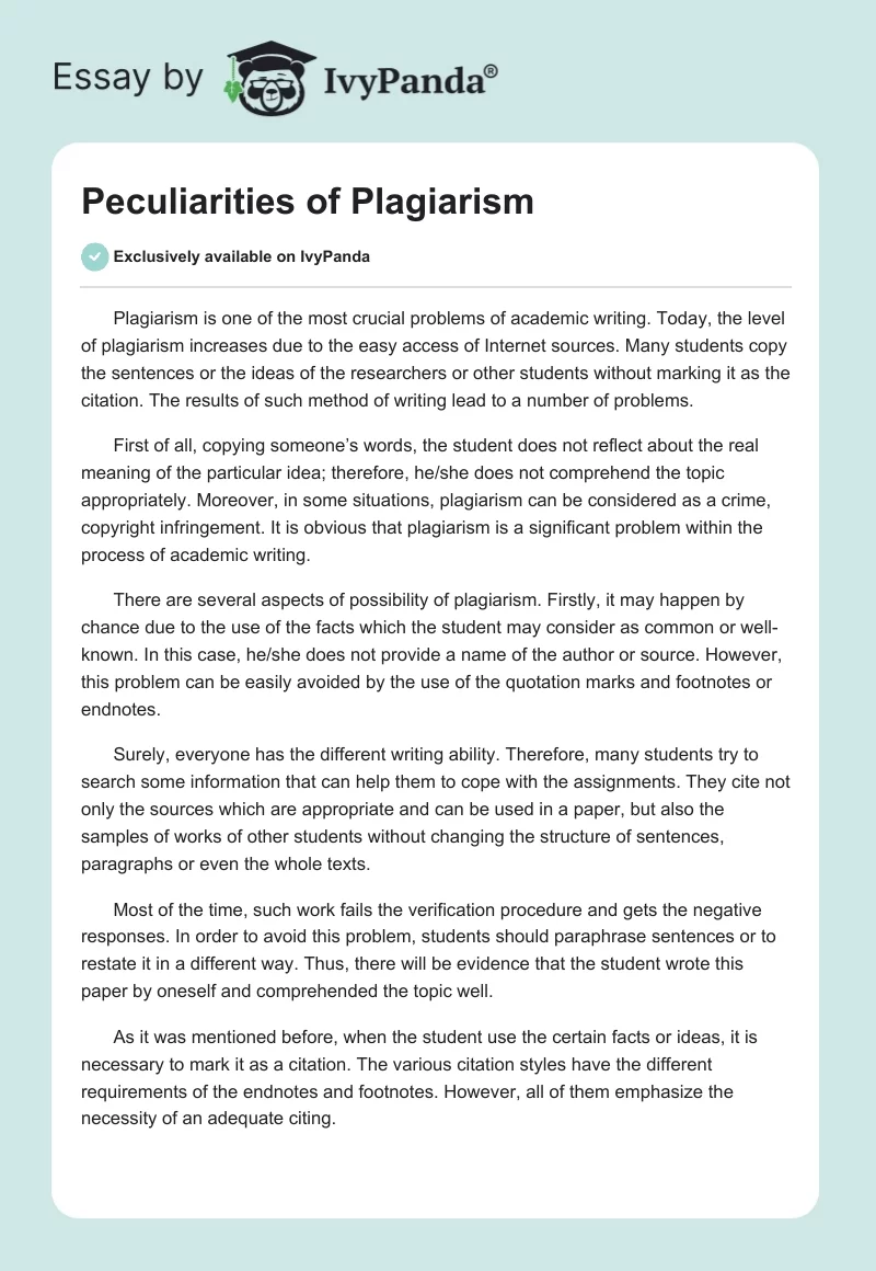 Peculiarities of Plagiarism. Page 1