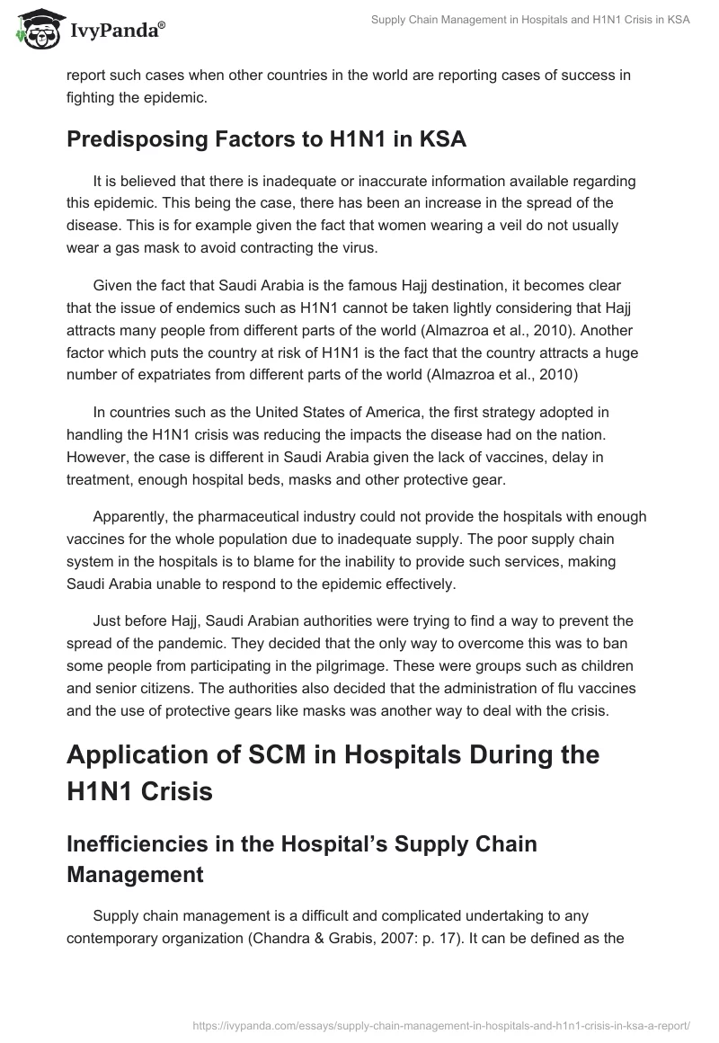 Supply Chain Management in Hospitals and H1N1 Crisis in KSA. Page 2