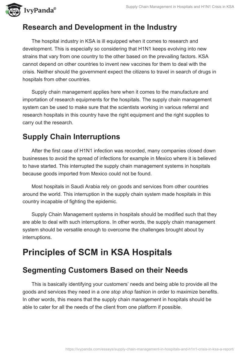 Supply Chain Management in Hospitals and H1N1 Crisis in KSA. Page 4