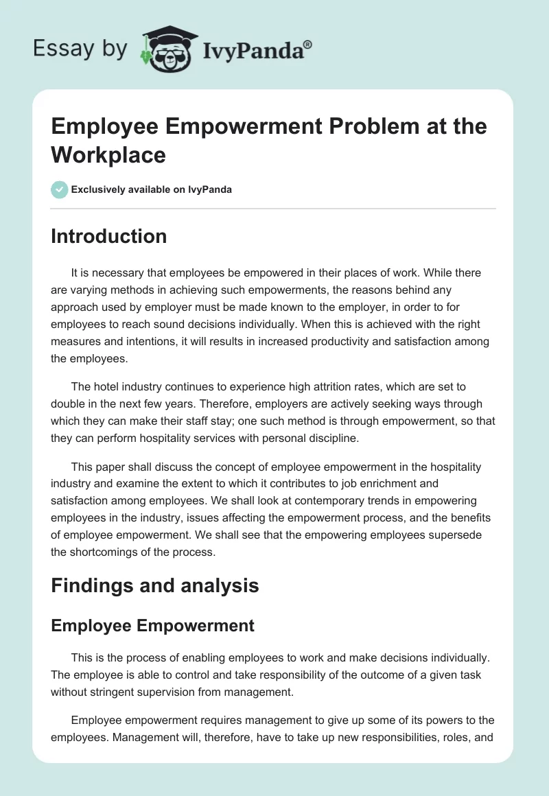 Employee Empowerment Problem at the Workplace. Page 1