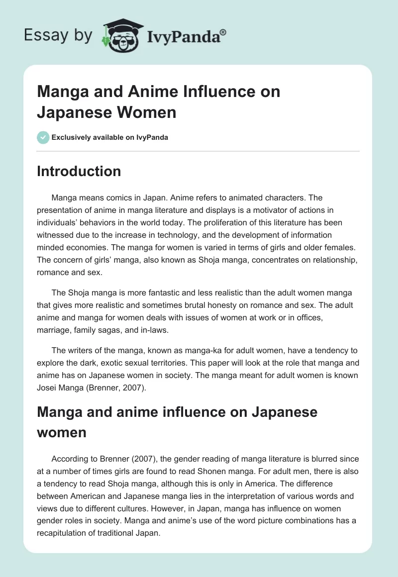 Manga and Anime Influence on Japanese Women. Page 1