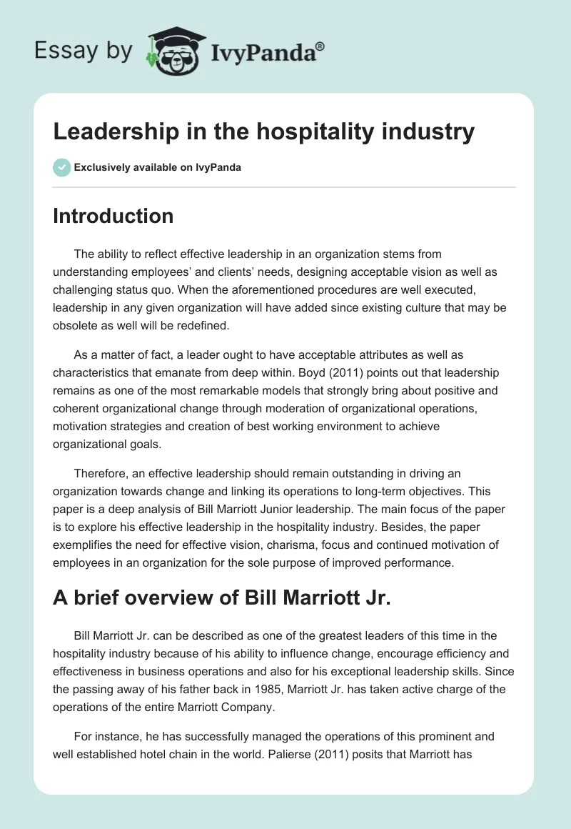 Leadership in the hospitality industry. Page 1