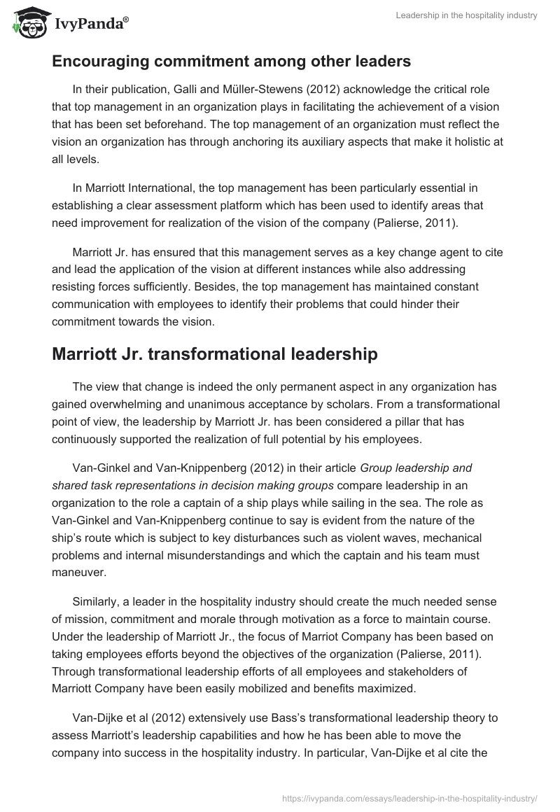 Leadership in the hospitality industry. Page 4