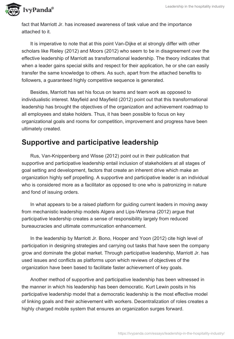 Leadership in the hospitality industry. Page 5