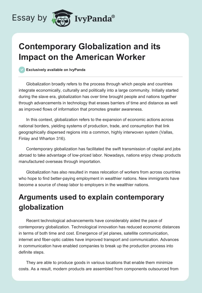Contemporary Globalization and its Impact on the American Worker. Page 1