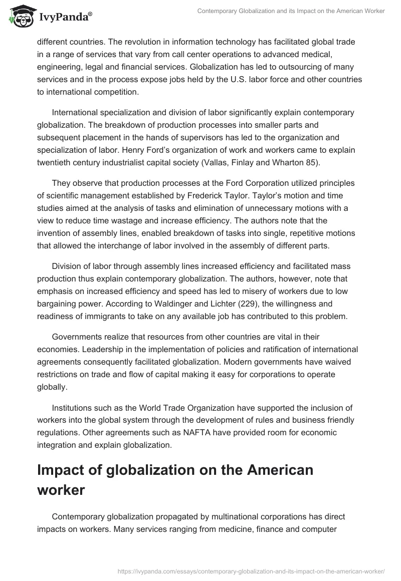 Contemporary Globalization and its Impact on the American Worker. Page 2