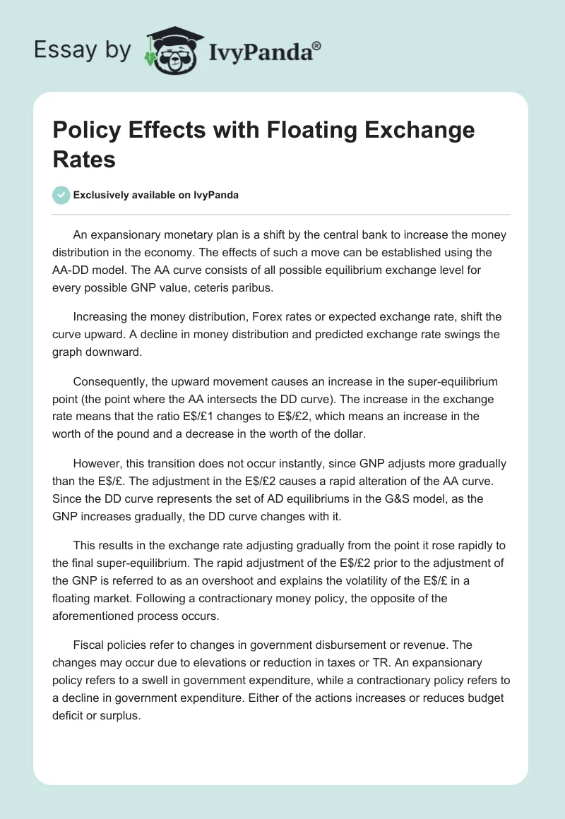 Policy Effects with Floating Exchange Rates. Page 1
