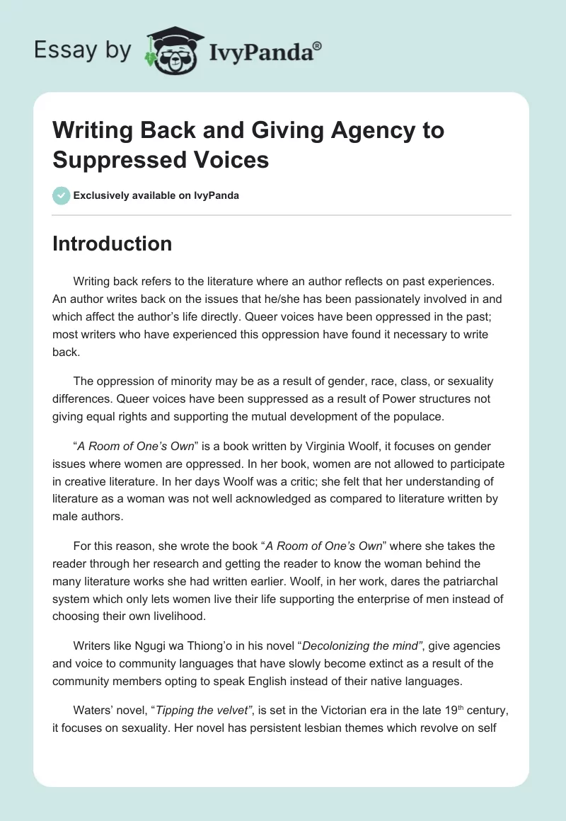 Writing Back and Giving Agency to Suppressed Voices. Page 1