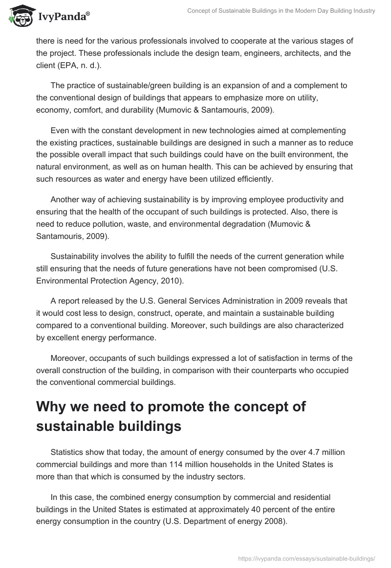 Concept of Sustainable Buildings in the Modern Day Building Industry. Page 2
