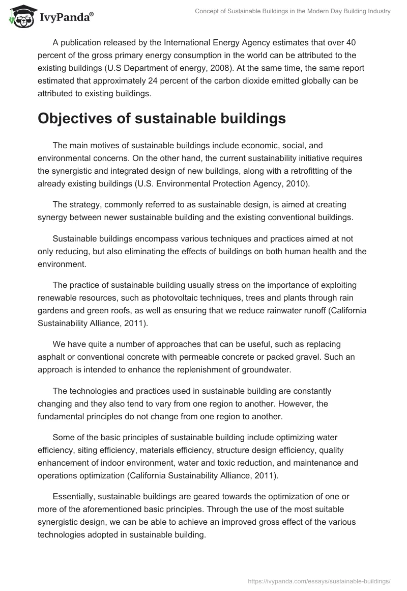 Concept of Sustainable Buildings in the Modern Day Building Industry. Page 4