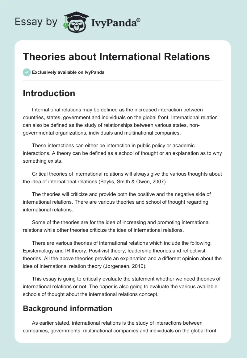 Theories about International Relations. Page 1