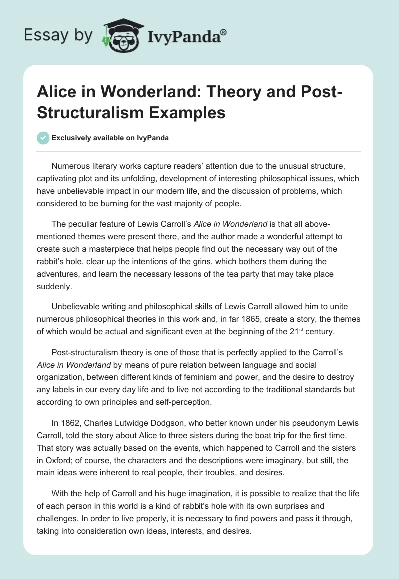 Alice in Wonderland: Theory and Post-Structuralism Examples. Page 1