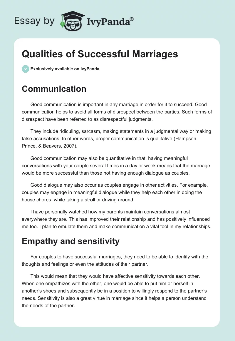 Qualities of Successful Marriages. Page 1