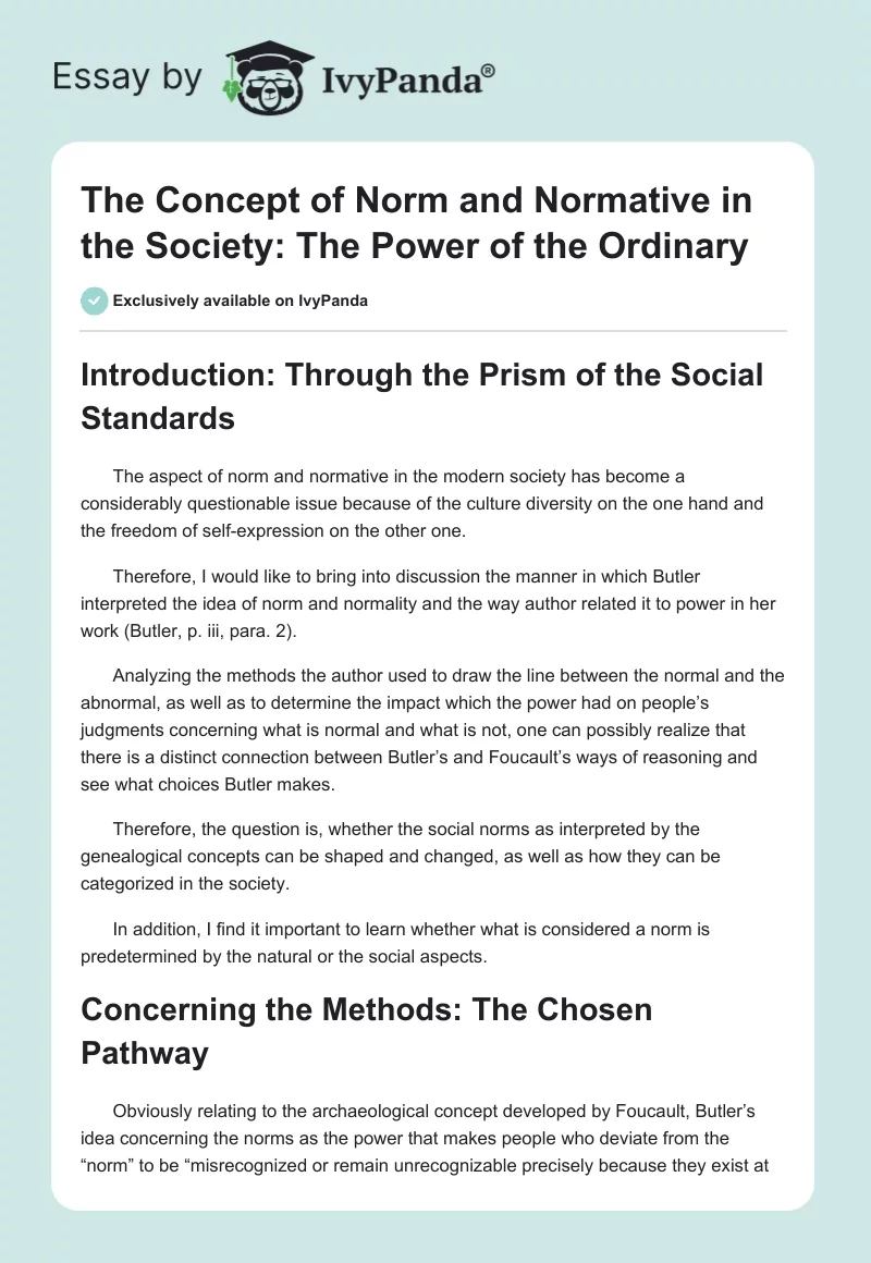 The Concept of Norm and Normative in the Society: The Power of the Ordinary. Page 1