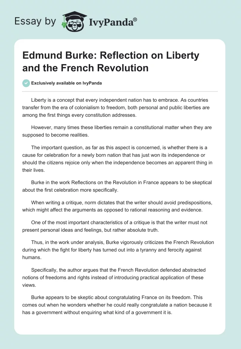 Edmund Burke: Reflection on Liberty and the French Revolution. Page 1