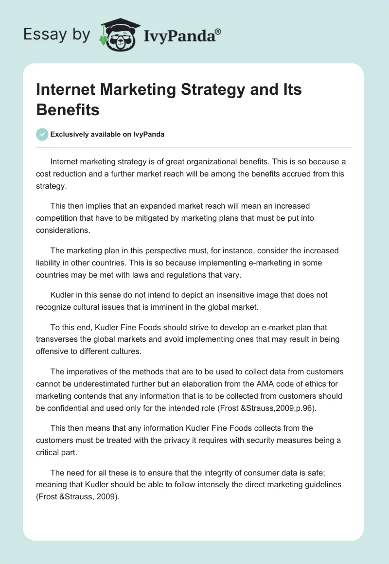Internet Marketing Strategy and Its Benefits. Page 1