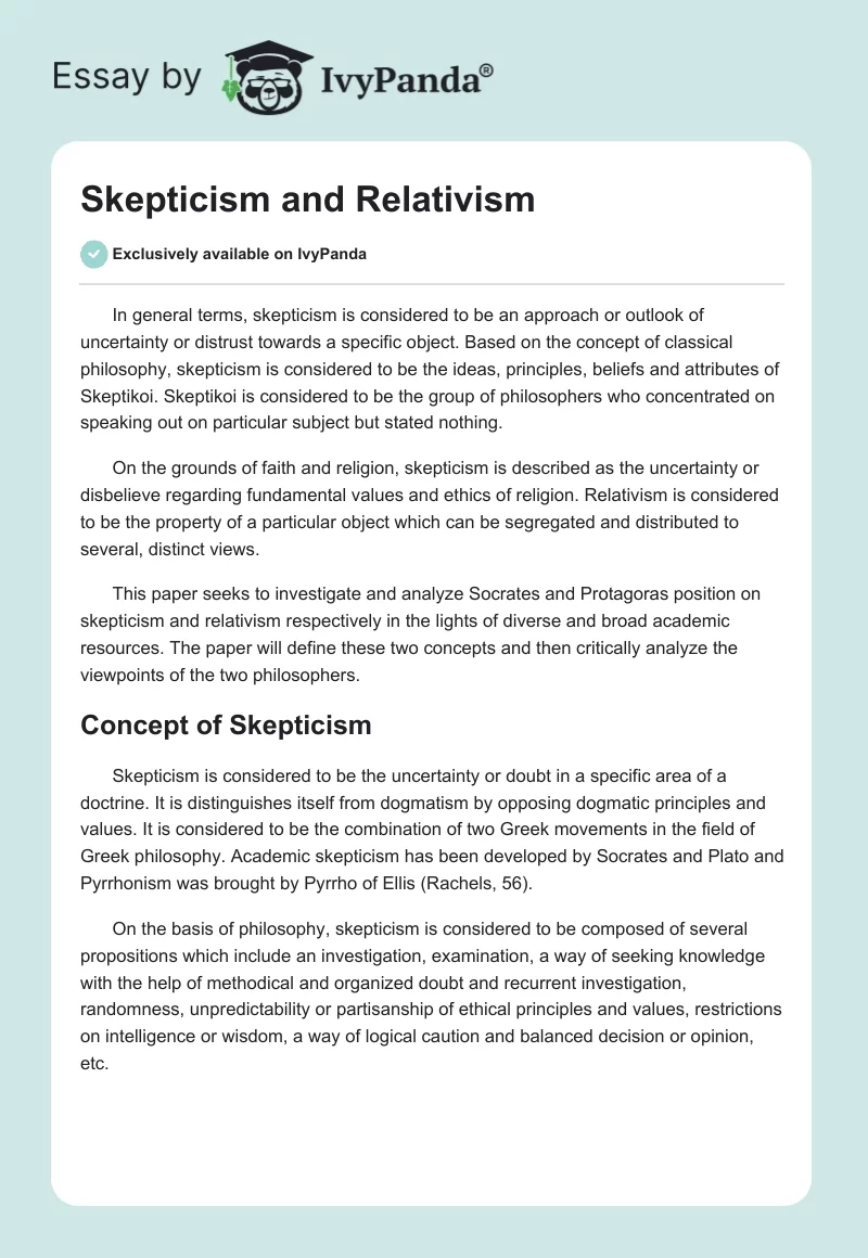 Skepticism and Relativism. Page 1