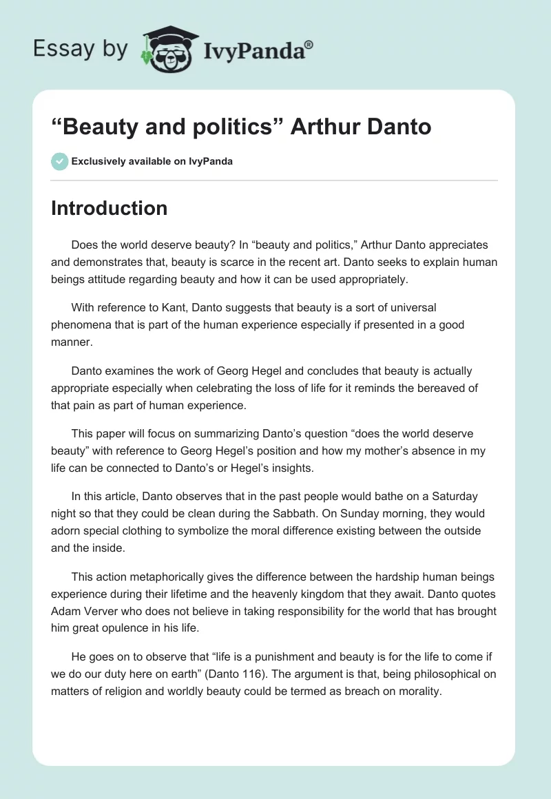 “Beauty and politics” Arthur Danto. Page 1
