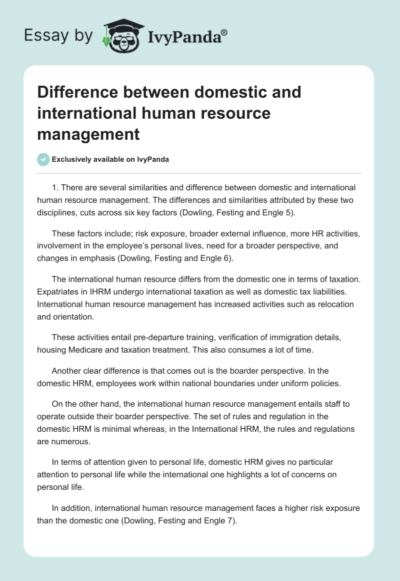 Difference between domestic and international human resource management. Page 1