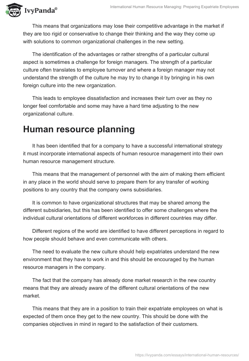 International Human Resource Managing: Preparing Expatriate Employees. Page 3