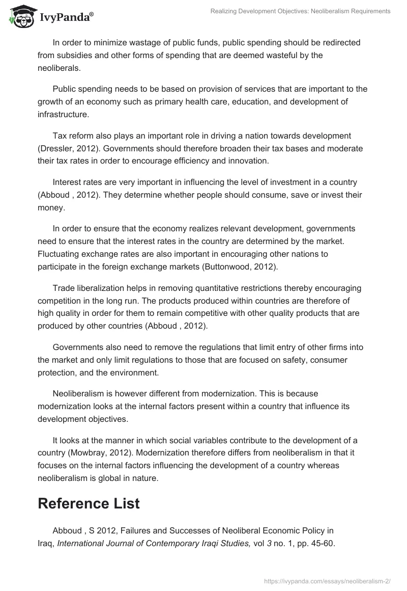 Realizing Development Objectives: Neoliberalism Requirements. Page 2