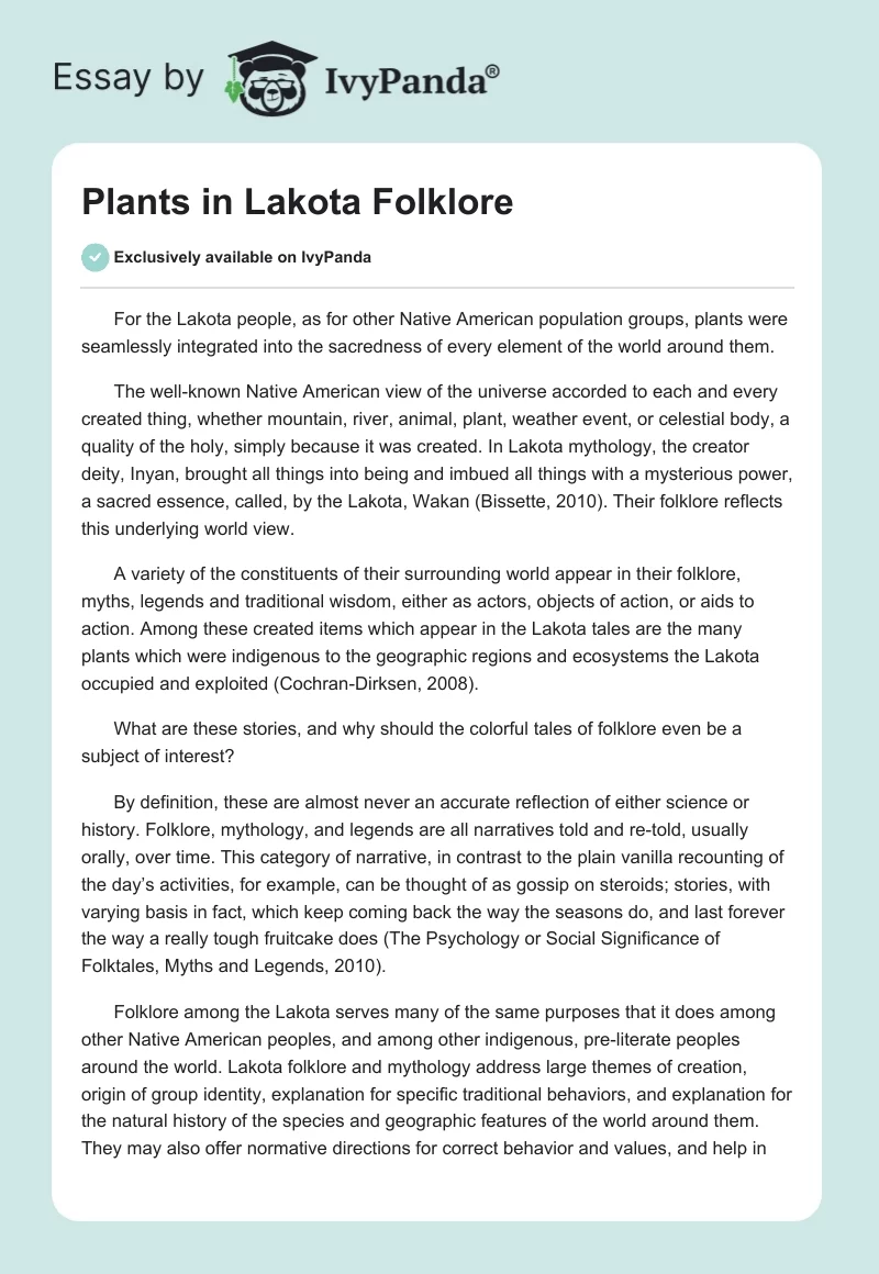 Plants in Lakota Folklore. Page 1
