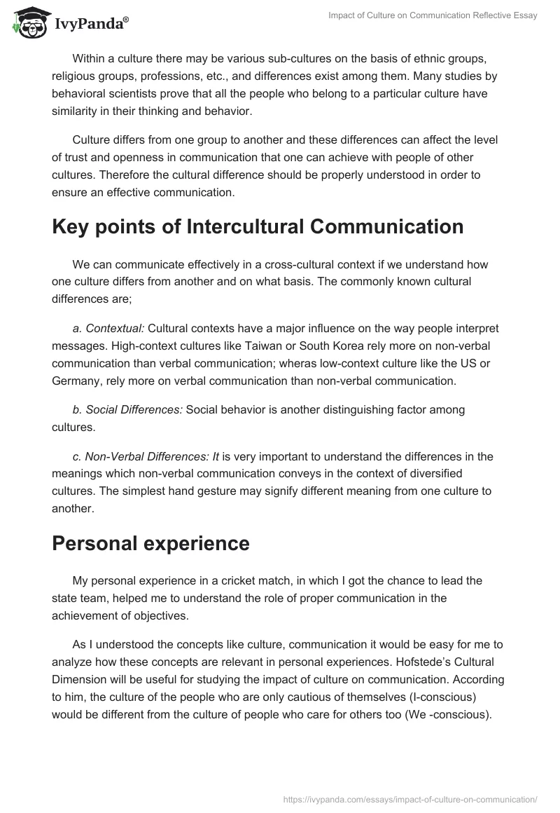 Impact of Culture on Communication Reflective Essay. Page 2