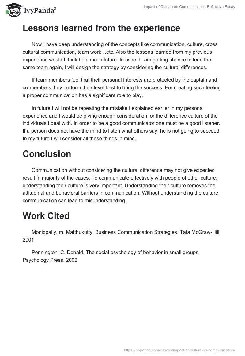 Impact of Culture on Communication Reflective Essay. Page 4