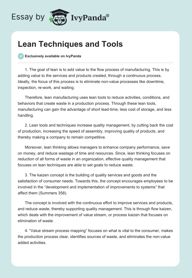 Lean Techniques and Tools. Page 1