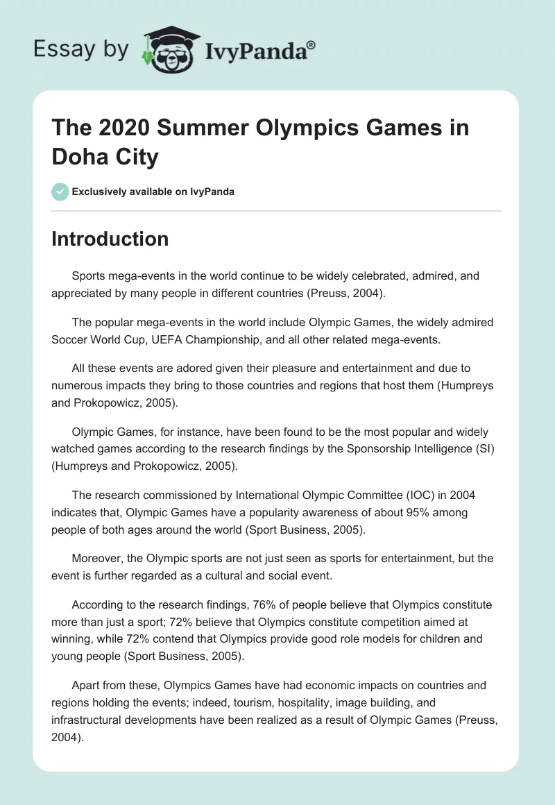 The 2020 Summer Olympics Games in Doha City. Page 1