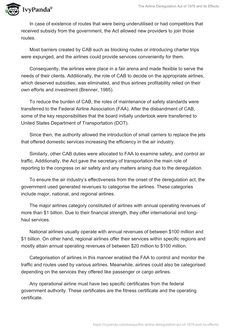 The Airline Deregulation Act of 1978 and Its Effects. Page 2
