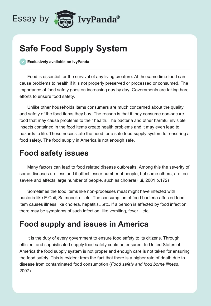Safe Food Supply System. Page 1
