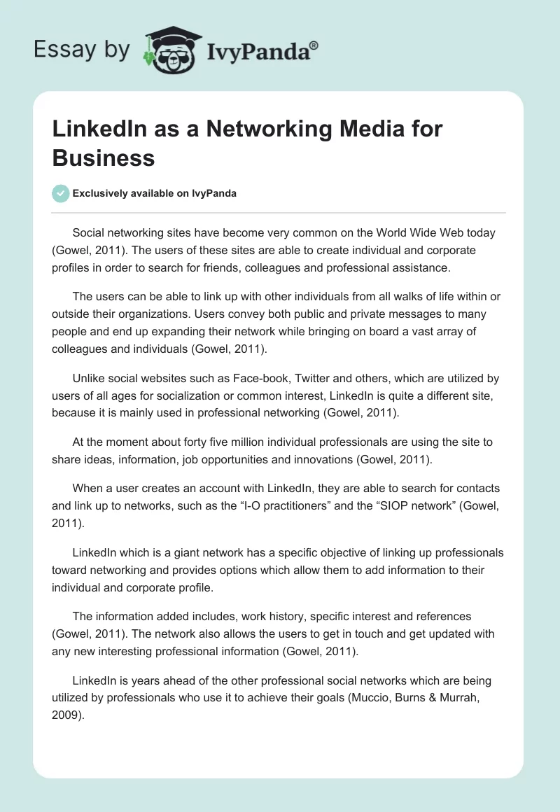 LinkedIn as a Networking Media for Business. Page 1