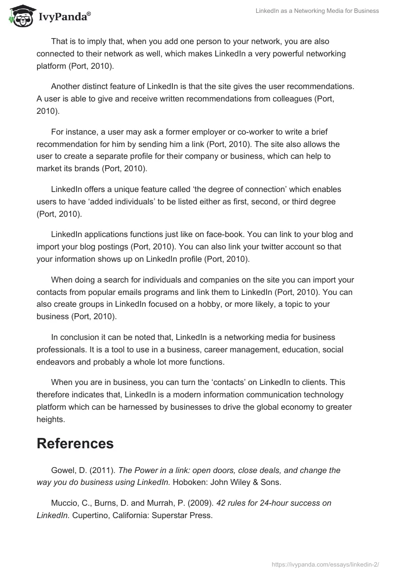 LinkedIn as a Networking Media for Business. Page 3