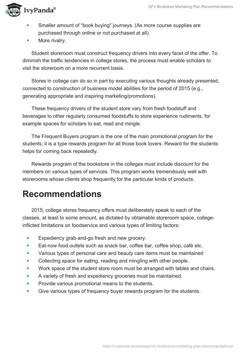 UFV Bookstore Marketing Plan Recommendations. Page 3