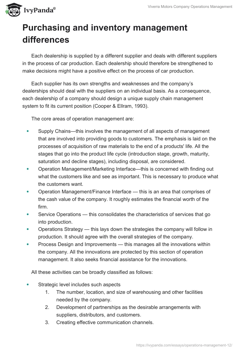 Viverra Motors Company Operations Management. Page 2