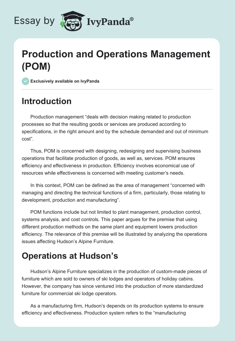 Production and Operations Management (POM). Page 1