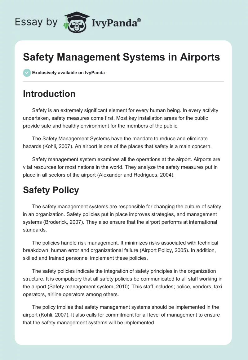Safety Management Systems in Airports. Page 1