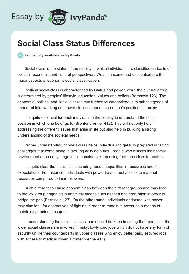 Social Class Status Differences. Page 1