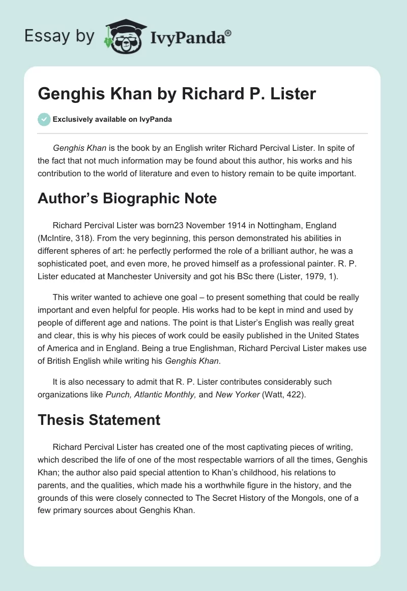 "Genghis Khan" by Richard P. Lister. Page 1