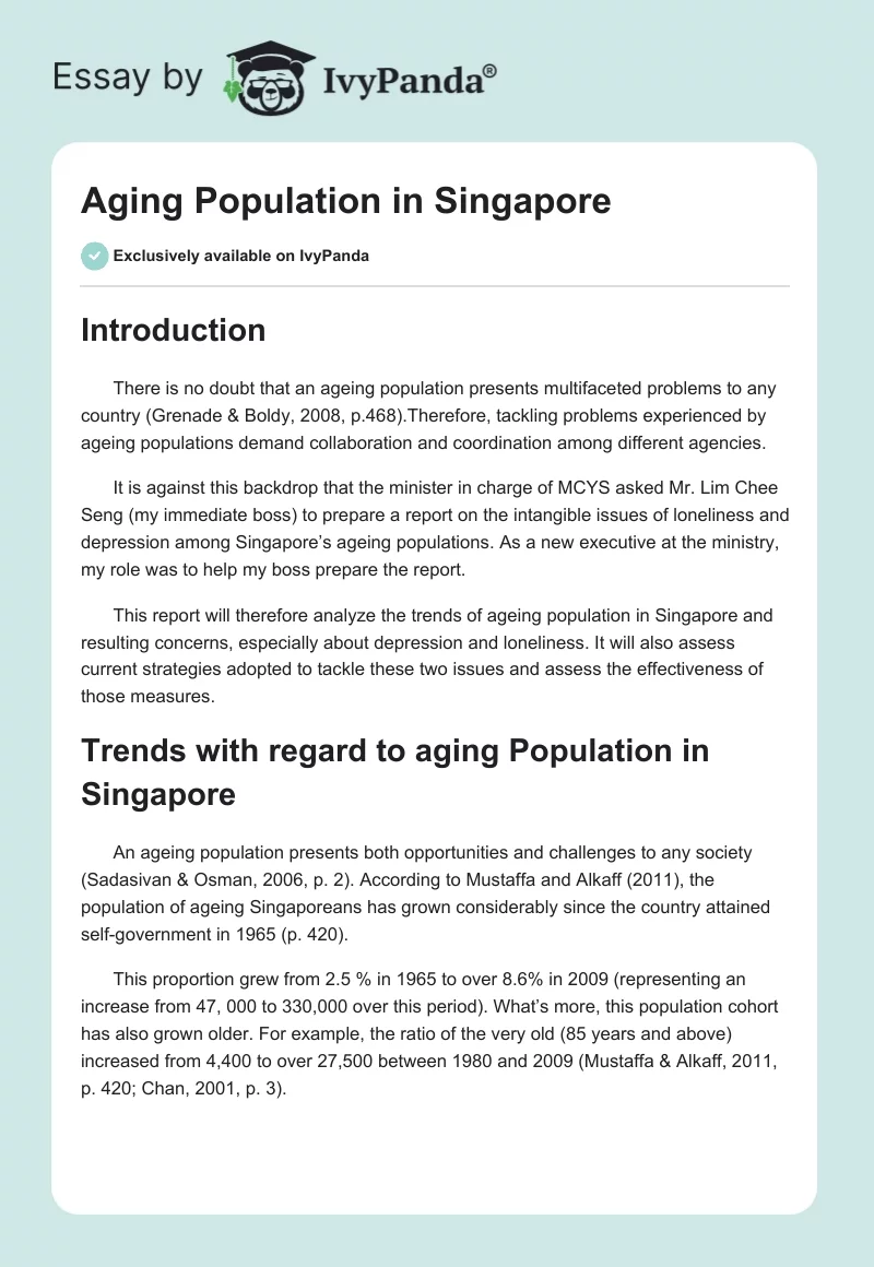 Aging Population in Singapore. Page 1