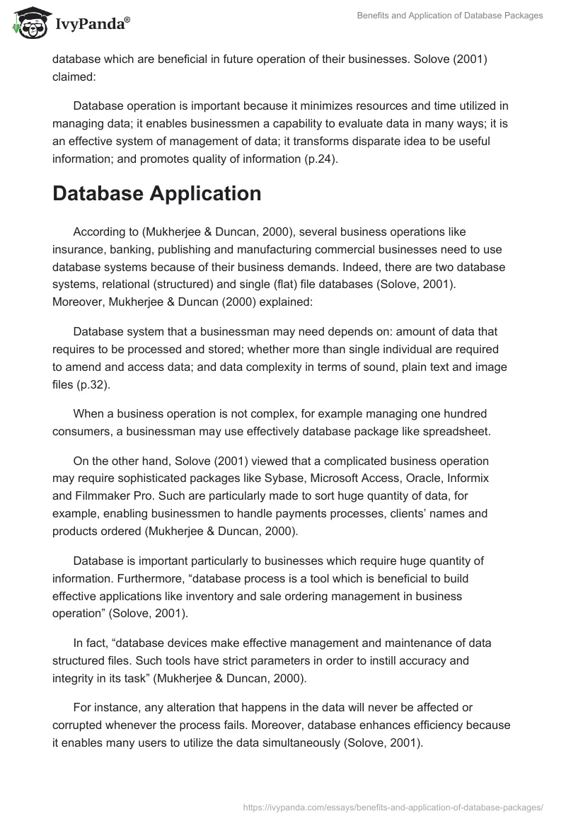 Benefits and Application of Database Packages. Page 2