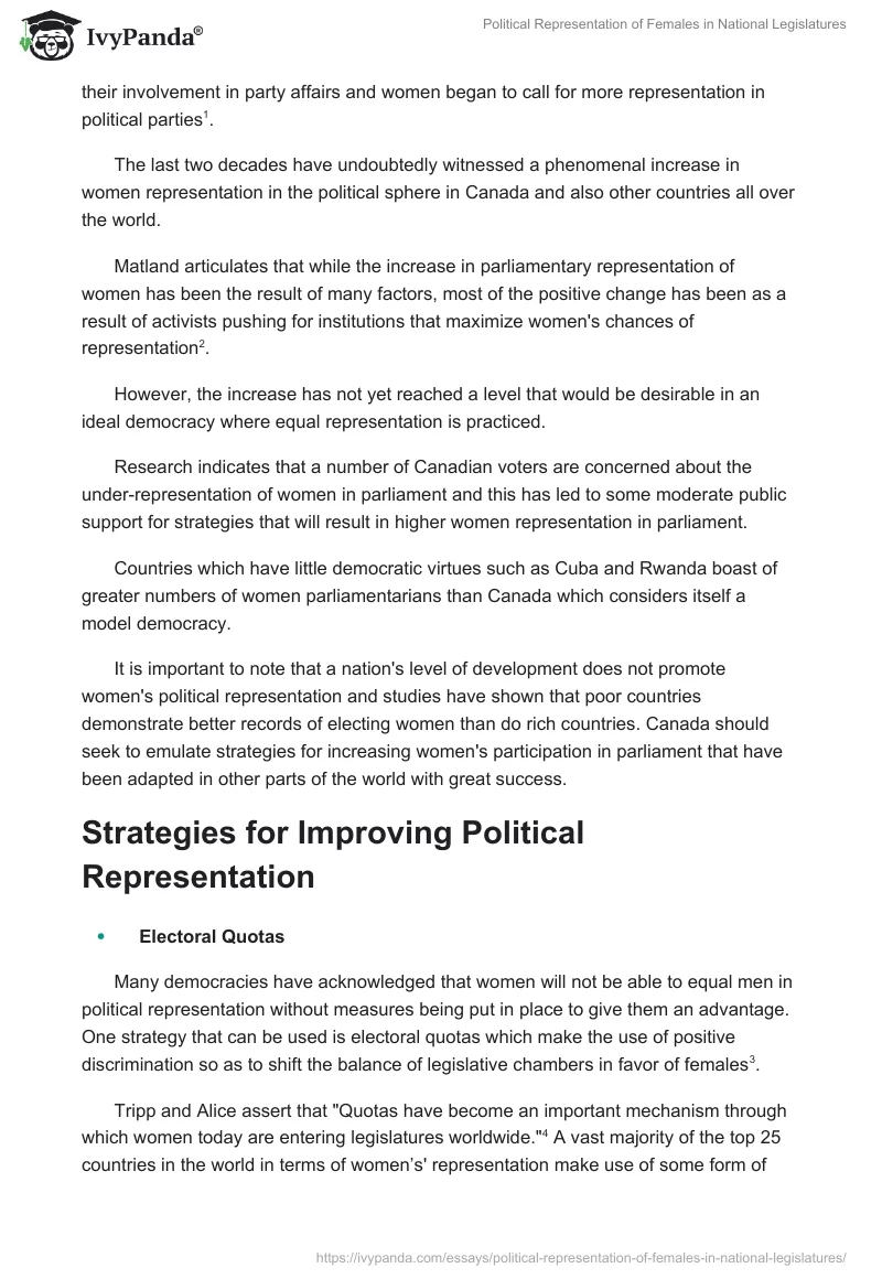 Political Representation of Females in National Legislatures. Page 2