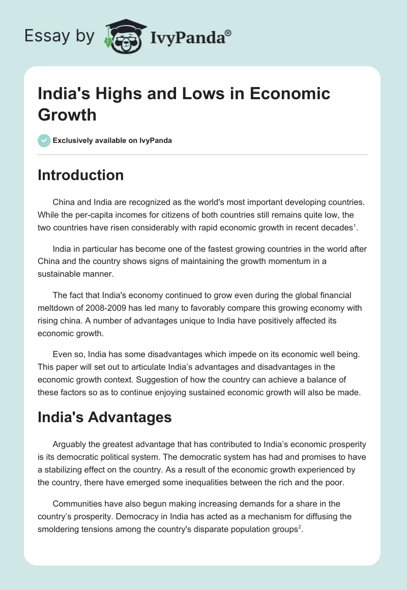 India's Highs and Lows in Economic Growth. Page 1