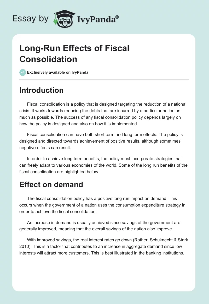 Long-Run Effects of Fiscal Consolidation. Page 1